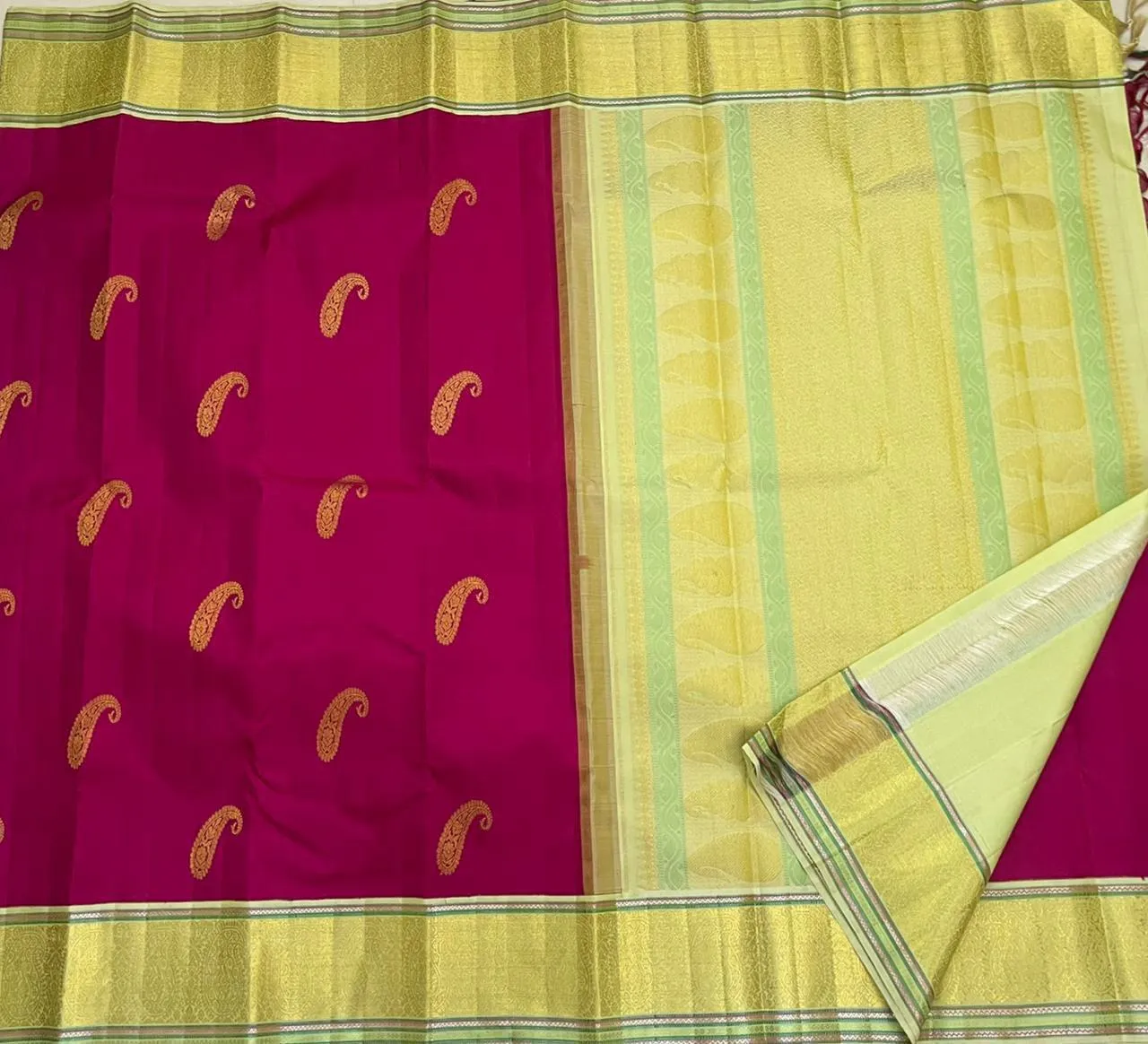 Magenta Paisley Korvai Kanchipuram Silk Saree